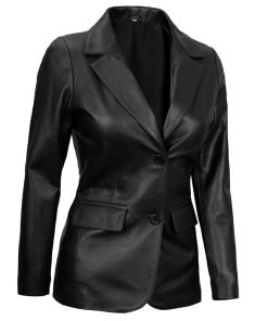 Women's Two-Button Real Leather Blazer