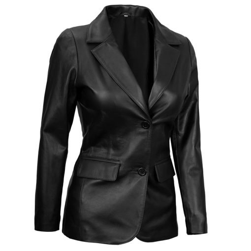 Women's Two-Button Real Leather Blazer