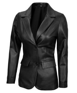 Women's Two-Button Real Leather Blazer