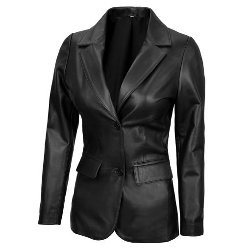 Women's Two-Button Real Leather Blazer
