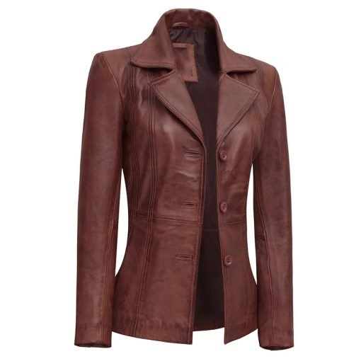 Women's Cognac Brown Leather Blazer