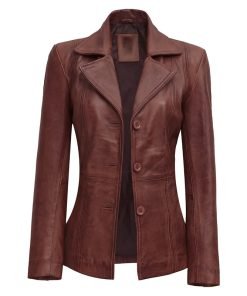 Women's Cognac Brown Leather Blazer