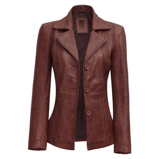 Women's Cognac Brown Leather Blazer