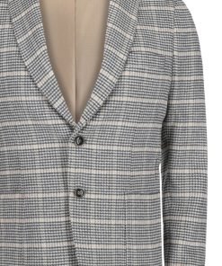 Beige & Black Houndstooth Patterned Cashmere Blazer