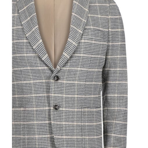 Beige & Black Houndstooth Patterned Cashmere Blazer