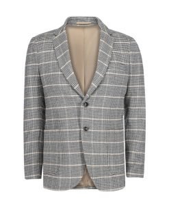 Beige & Black Houndstooth Patterned Cashmere Blazer