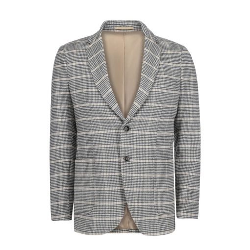 Beige & Black Houndstooth Patterned Cashmere Blazer