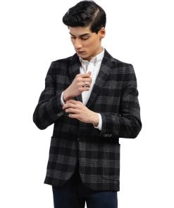 Black Checkered Tweed Wool Blazer