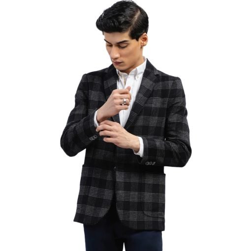 Black Checkered Tweed Wool Blazer