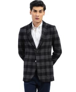 Black Checkered Tweed Wool Blazer