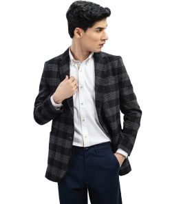 Black Checkered Tweed Wool Blazer