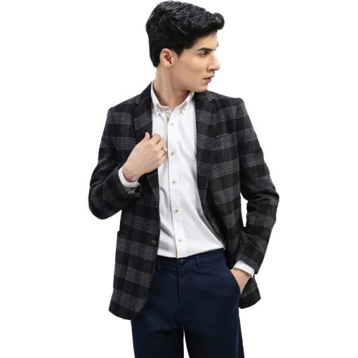 Black Checkered Tweed Wool Blazer