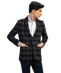 Black Checkered Tweed Wool Blazer