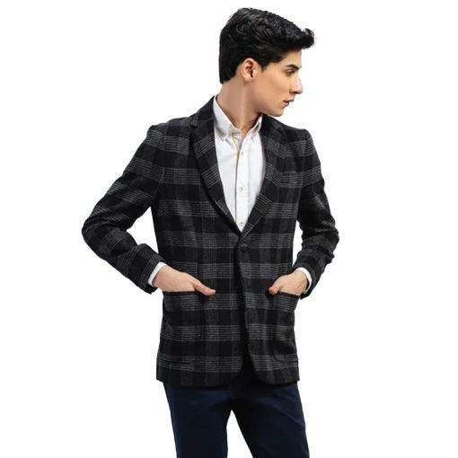 Black Checkered Tweed Wool Blazer