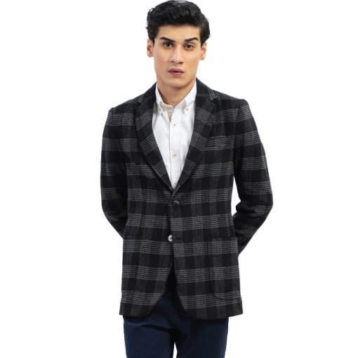 Black Checkered Tweed Wool Blazer