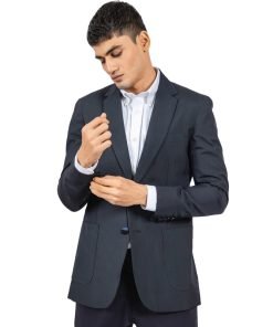 Black Wool Striped Structured Formal Blazer