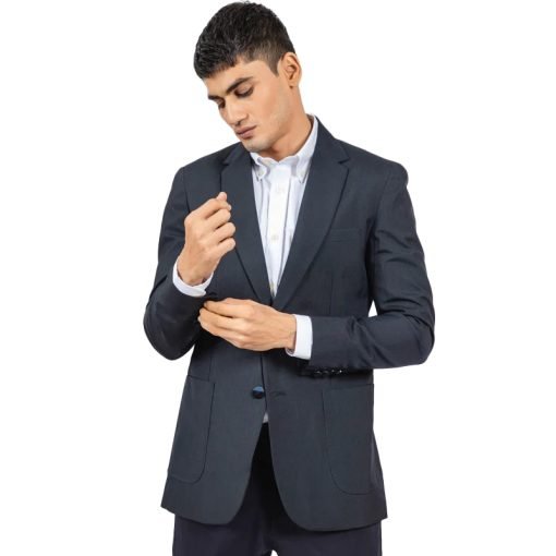 Black Wool Striped Structured Formal Blazer