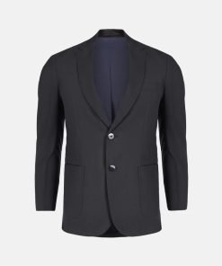 Black Wool Striped Structured Formal Blazer