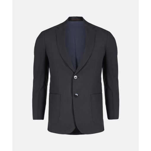 Black Wool Striped Structured Formal Blazer