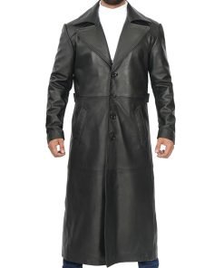 Men's Black Long Leather Duster Coat