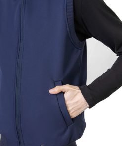 Blue Sleeveless Zipper Jacket With Hoodie