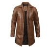 Men's Real Leather Camel Brown 3 4 Length Car Coat