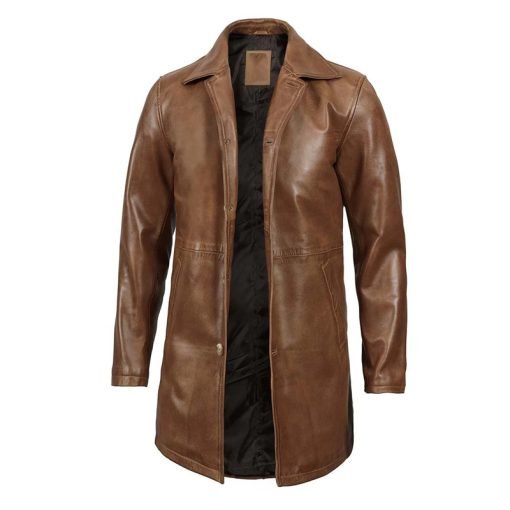 Men's Real Leather Camel Brown 3 4 Length Car Coat