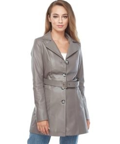 Women’s Real Grey Leather Long Coat