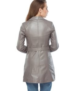Women’s Real Grey Leather Long Coat