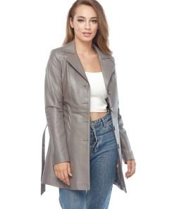 Women’s Real Grey Leather Long Coat