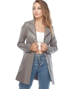 Women’s Real Grey Leather Long Coat