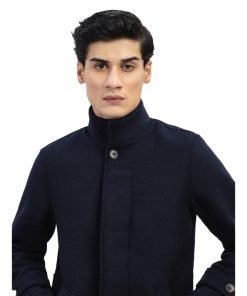 Dark Blue Wool Blended Long Coat
