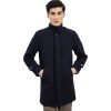 Dark Blue Wool Blended Long Coat