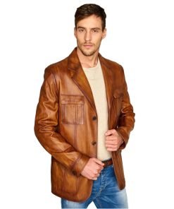 Men’s Real Tan Brown Leather Trench Coat