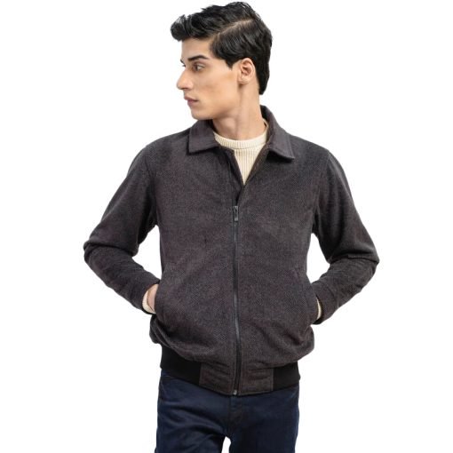 Grey Tweed Wool Blended Classic Collar Jacket