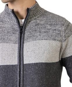 Grey Two Tone Chunky Knitted Zipper Jacket