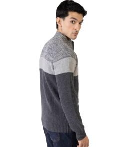 Grey Two Tone Chunky Knitted Zipper Jacket