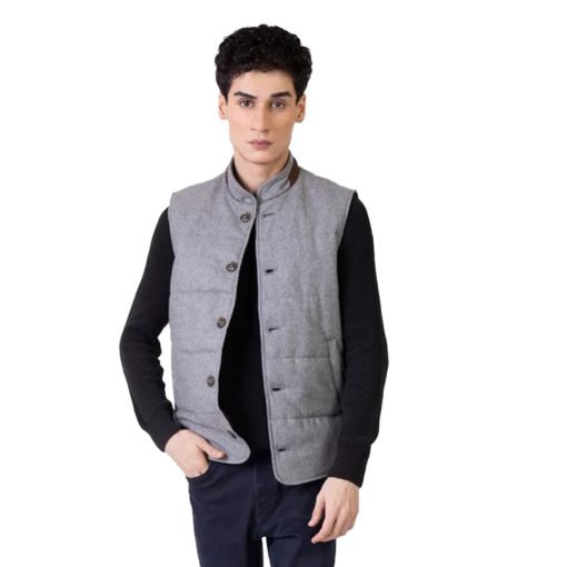 Grey Woolen Quilted Vest