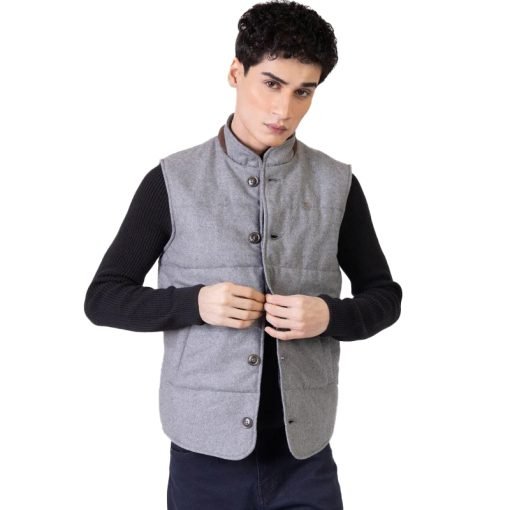 Grey Woolen Quilted Vest