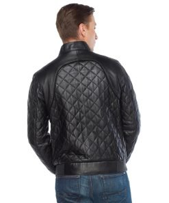 Men’s Real Black Leather Quilted Bomber Jacket