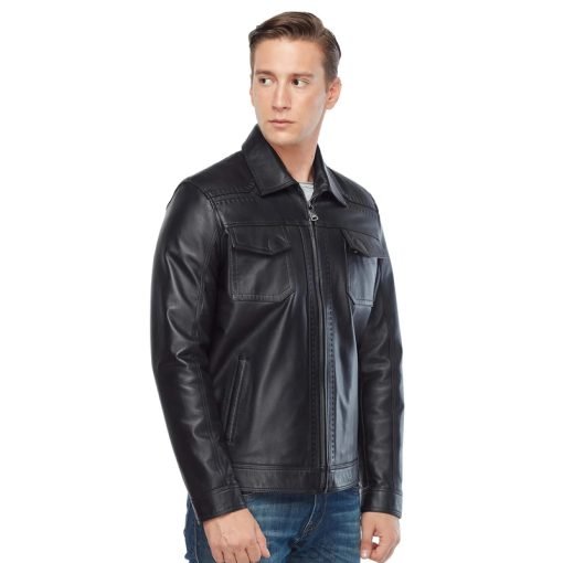 Men’s Real Black Leather Marco Pointed Jacket