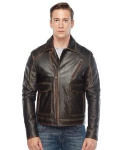 Men’s Real Brown/Light Brown Leather Jacket