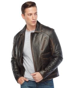 Men’s Real Brown/Light Brown Leather Jacket