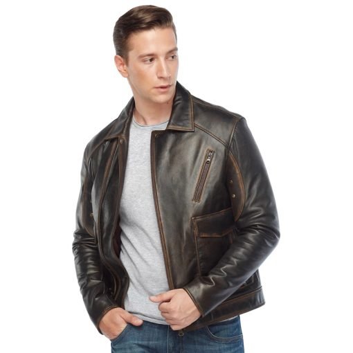 Men’s Real Brown/Light Brown Leather Jacket