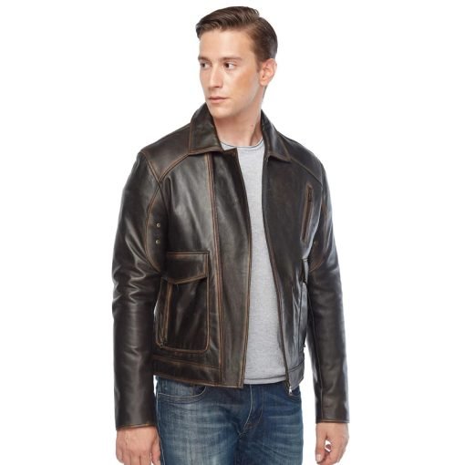 Men’s Real Brown/Light Brown Leather Jacket