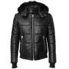 Mens-Black-Puffer-Bomber-Leather-Jacket