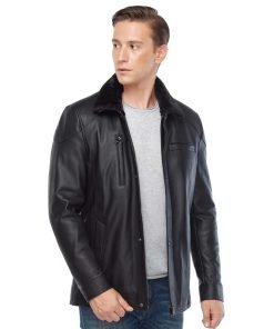 Men’s Real Black Leather Shearling Jacket