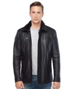 Men’s Real Black Leather Shearling Jacket