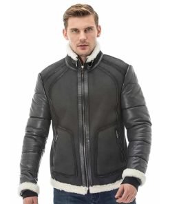 Men’s Real Grey Leather White Fur Jacket