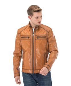 Men’s Real Light Brown Leather Black-out Jacket